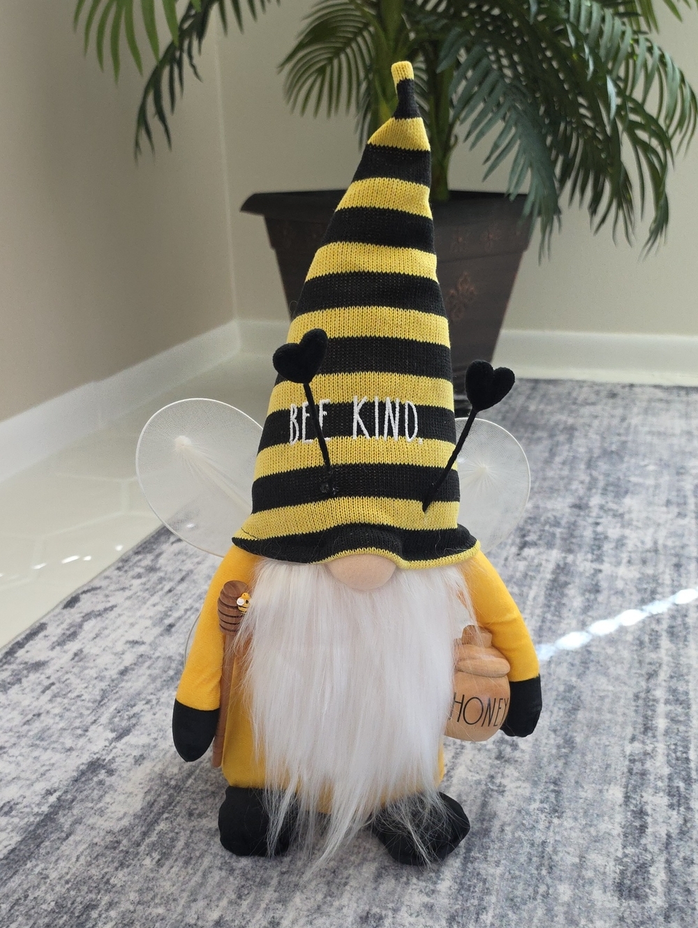 Bee Kind Gnome Plush Decor - Yellow & Black